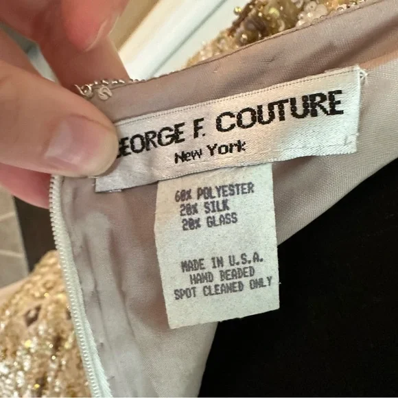 George F. Couture Champagne Hand-beaded and Silk Formal Evening Gown - Picture 10 of 10